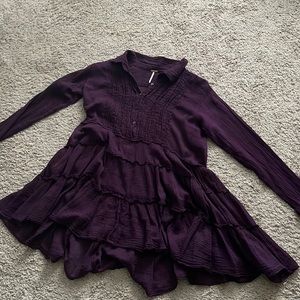 Free People tiered long sleeve babydoll button down purple tunic. Sheer